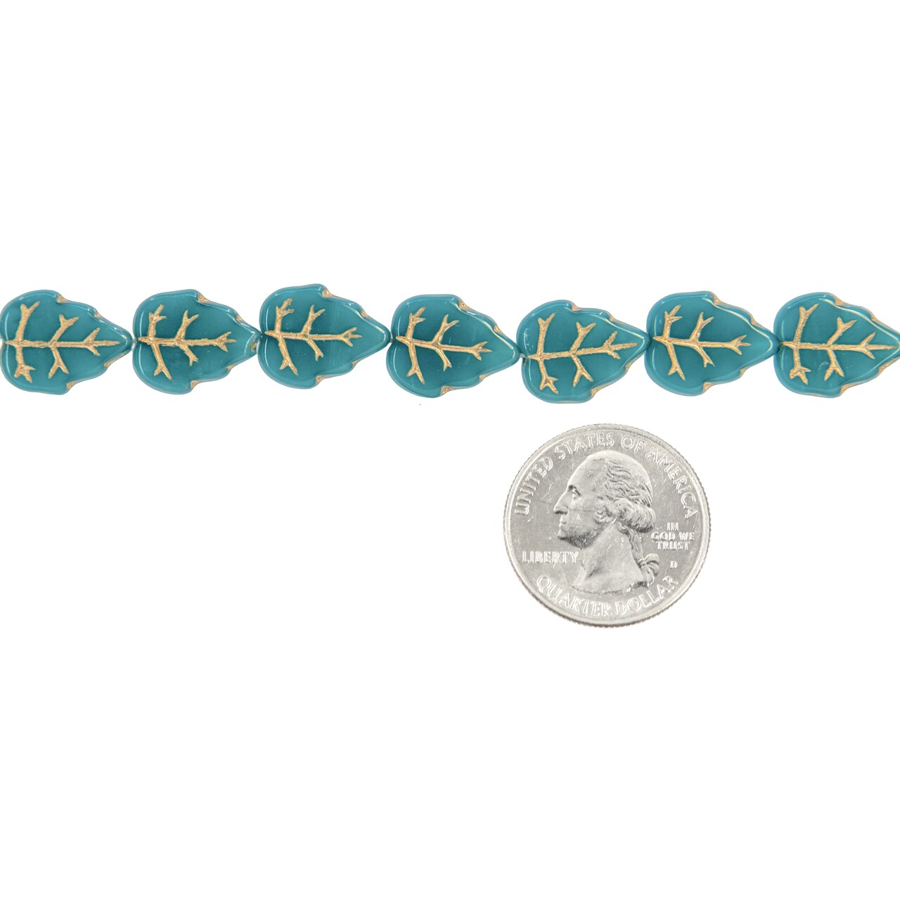 15x12mm Milky Teal Green with Gold Inlay Ivy Leaf Beads, 23-25 beads GB-LB32
